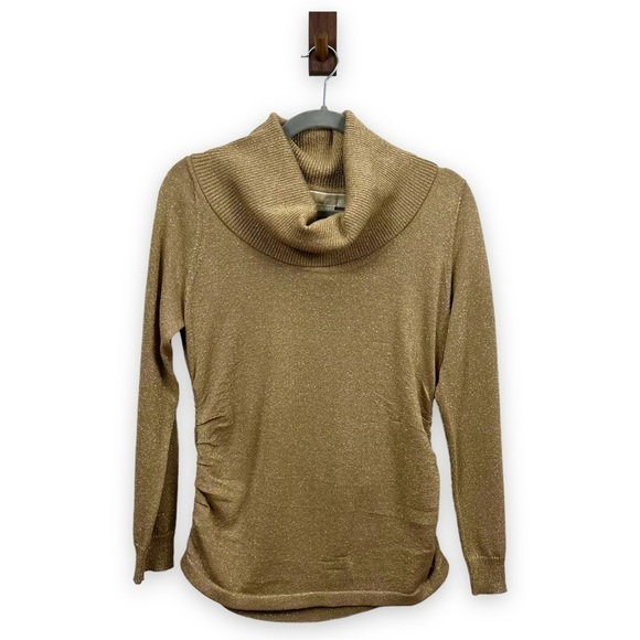 MICHAEL KORS Sweater Womens Medium Petite Gold Shiny Threading Cowl Neck - Picture 1 of 12